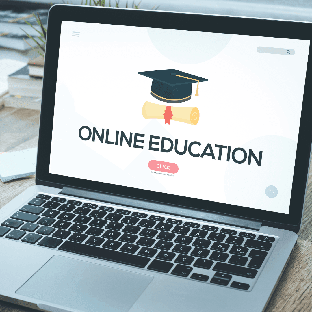Online education displayed on a laptop screen.